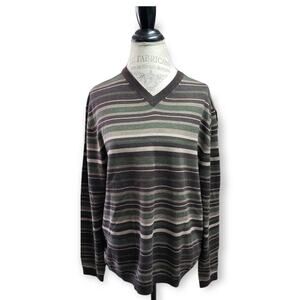 Structure 100% Fine Italian Merino Wool Fall Colored V Neck Sweater Men's Large
